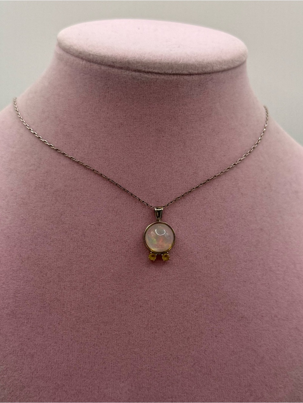 Vintage 925 Pendant Necklace with natural Opal Accent and citrine details